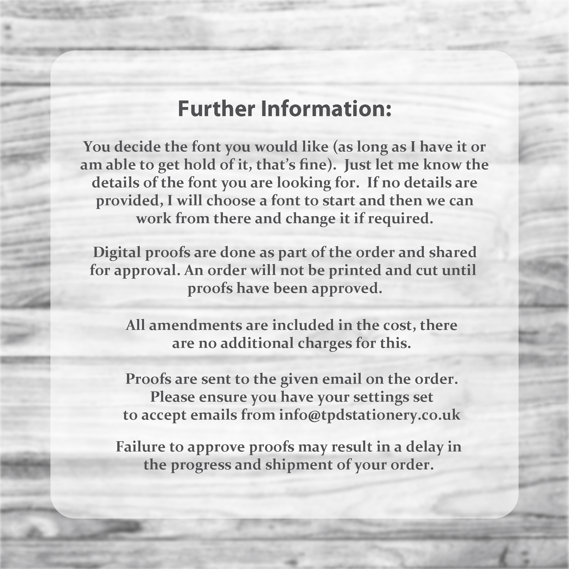 Further information for custom printed cards