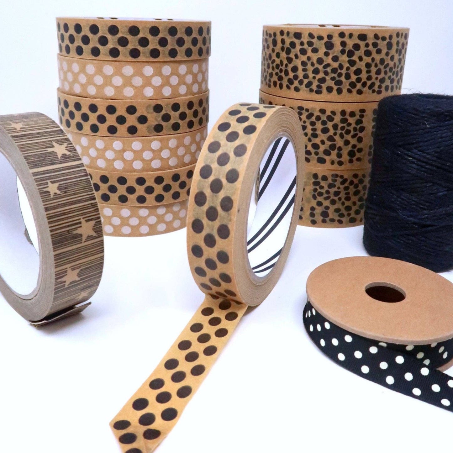 Eco Friendly Black Polka Dot Printed brown paper tape