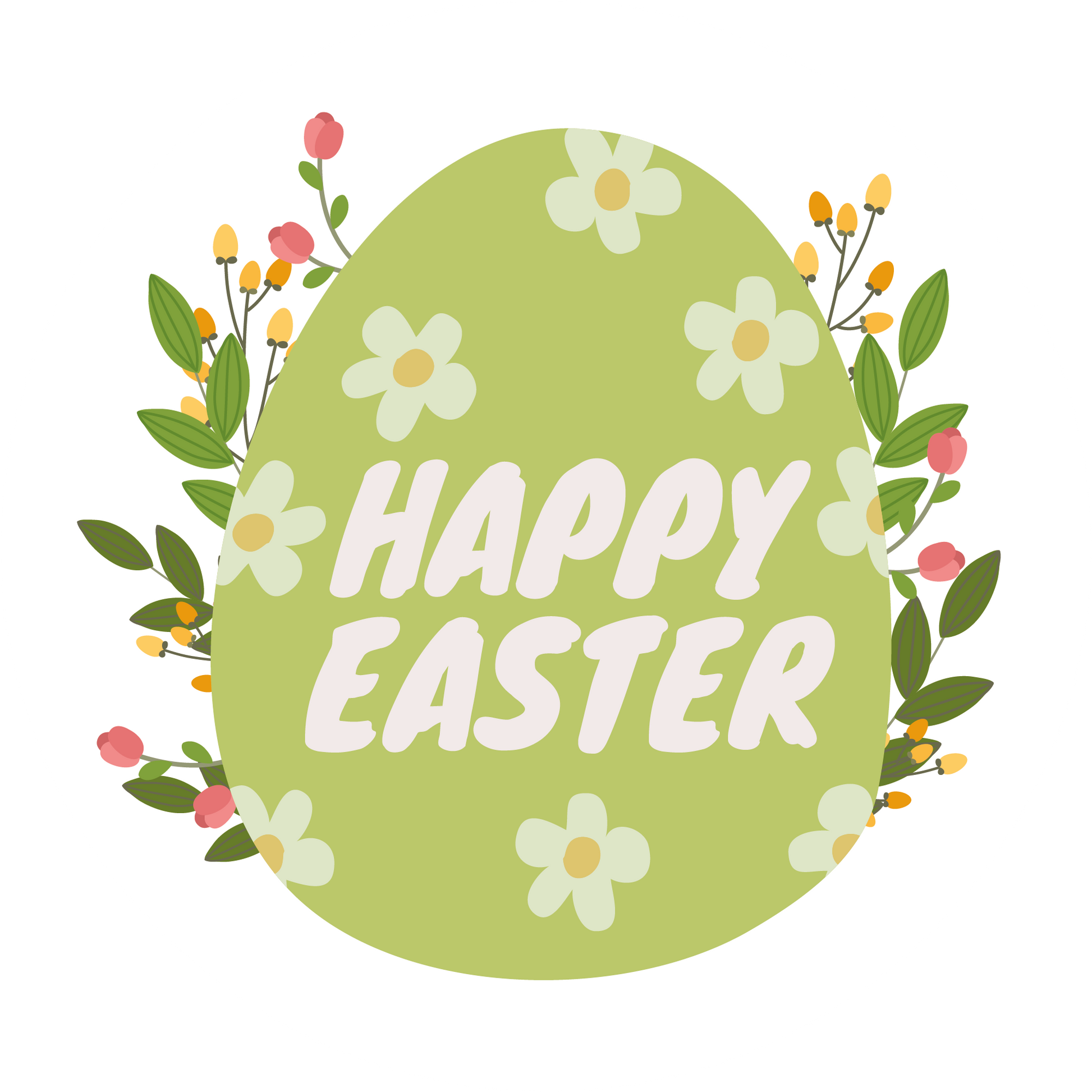 Happy Easter Stickers with easter egg and flowers printed