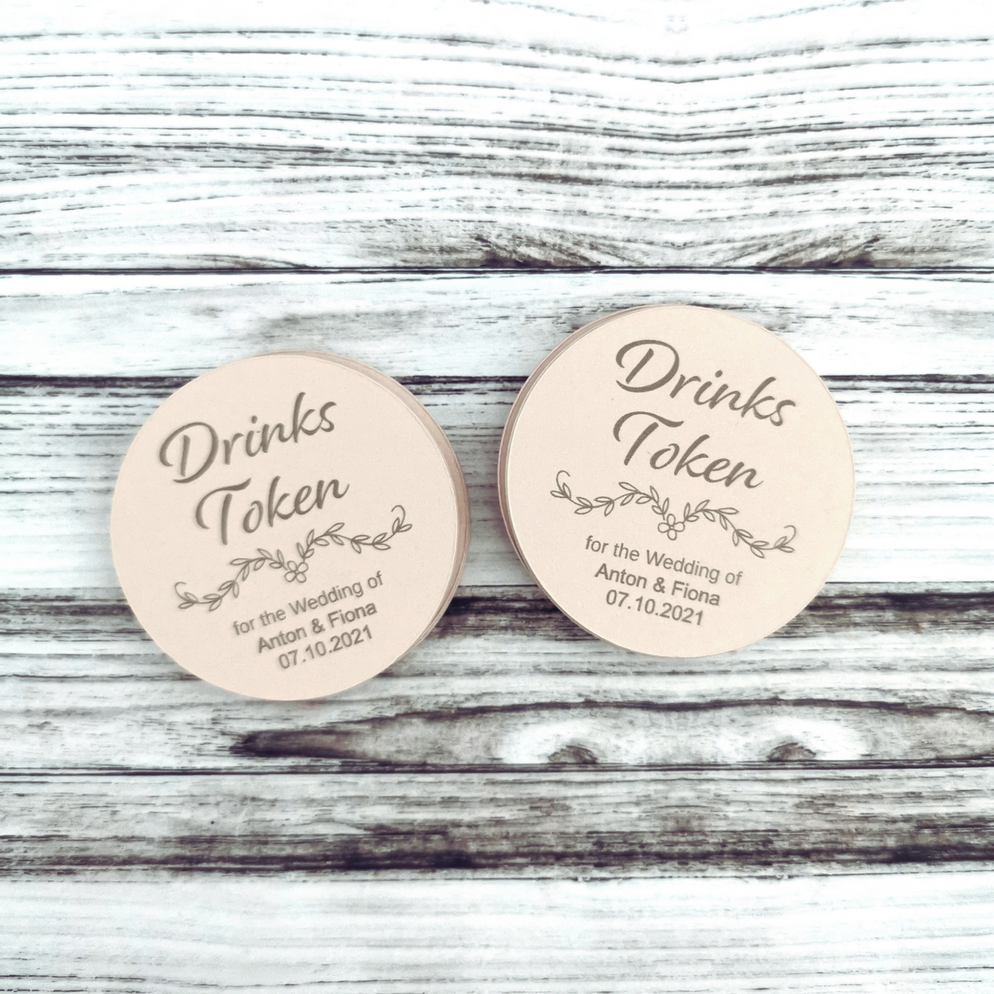 Blush Pink wedding drinks tokens for guests free drinks