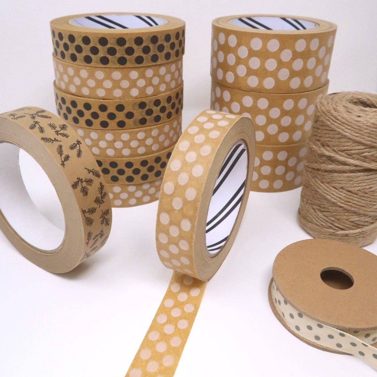 white polka dot printed brown paper packaging tape 24mm