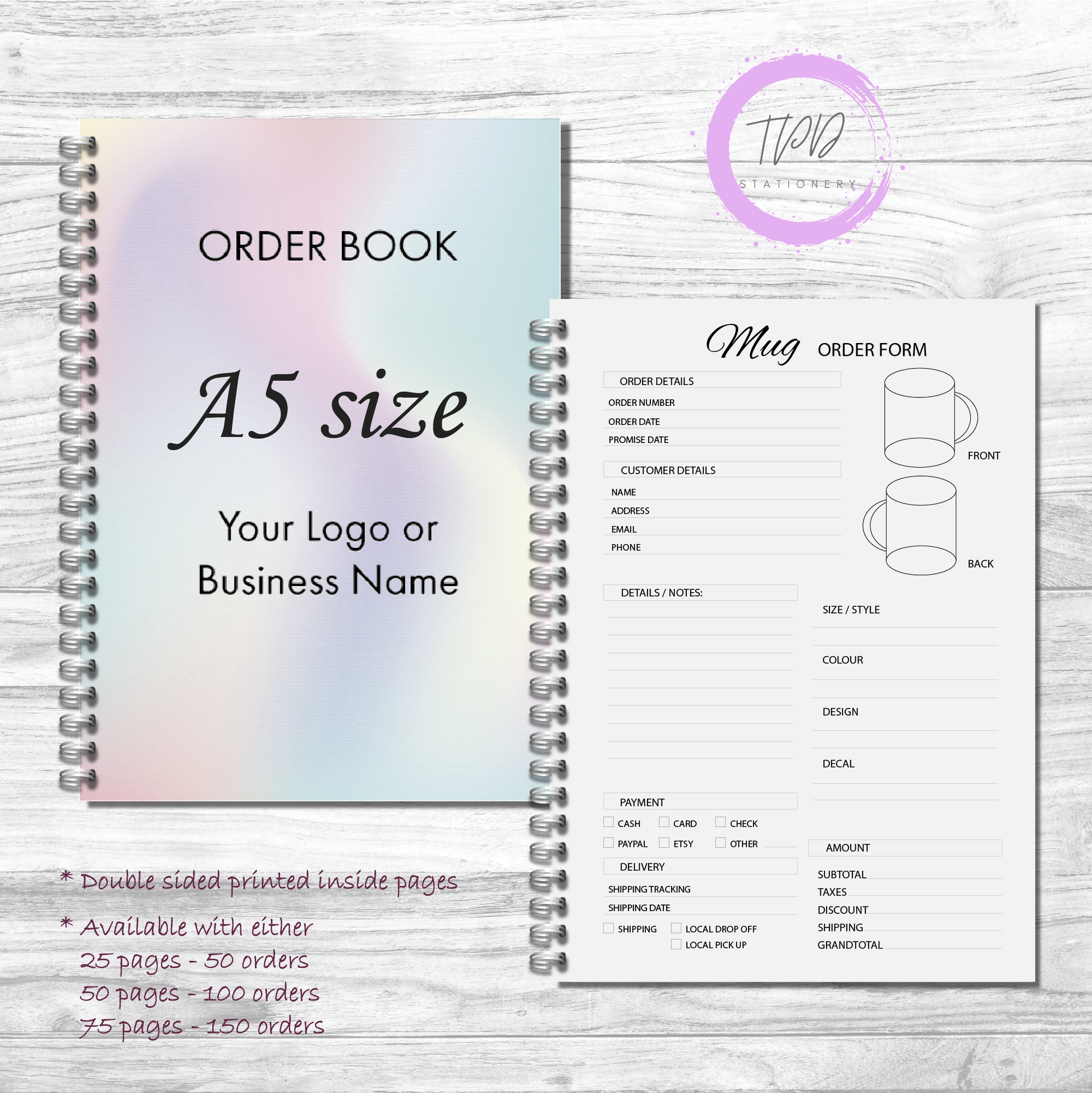 A5 mug printing business order book