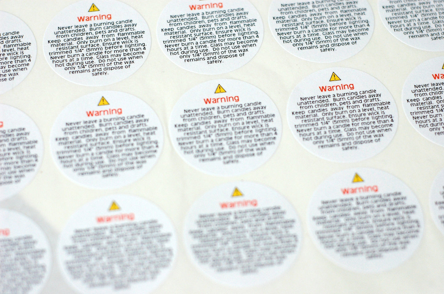 Warning Candle Use/Burn Warning Stickers, Cautionary Stickers for Candles